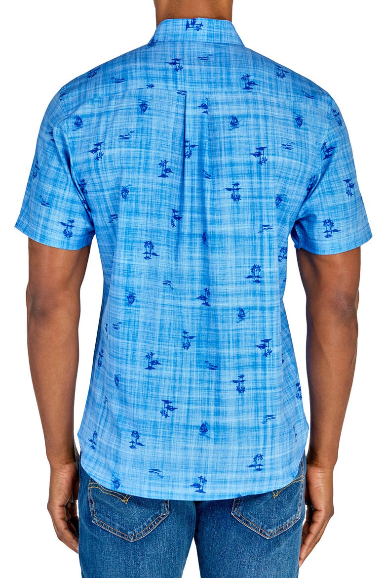 Slim Fit Island Recycled 4-Way Stretch Performance Short Sleeve Shirt, Alternate, color, CHAMBRAY BLUE