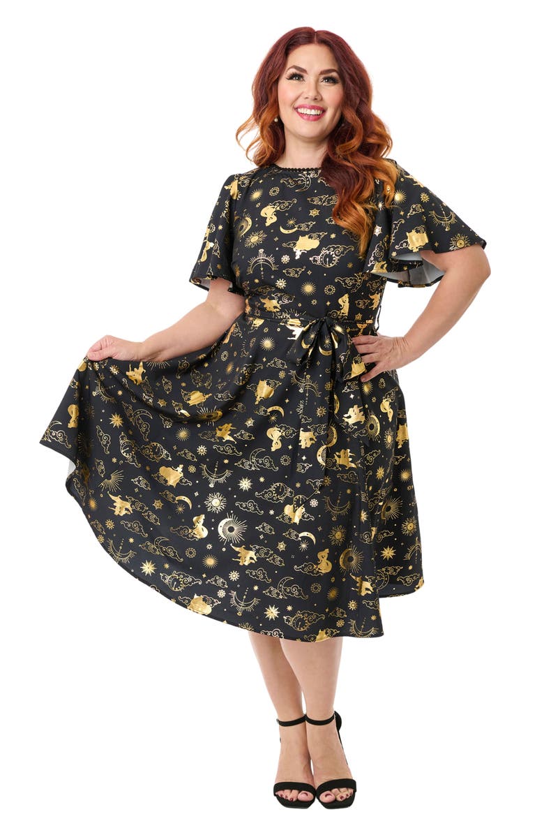 Unique Vintage Plus Size 1930s Swing Dress, Main, color, Black Gold Princess