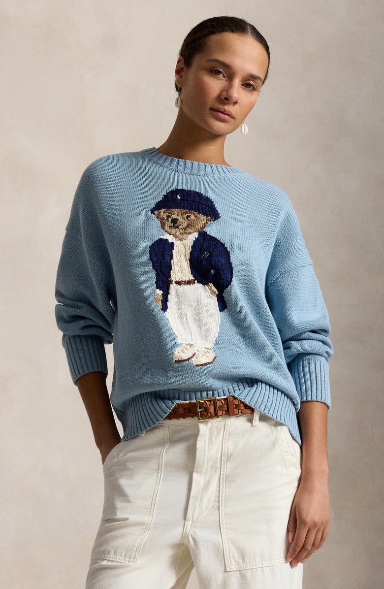 Polo Ralph Lauren Oversize Polo Bear Cotton Sweater, Alternate, color, Blue Note