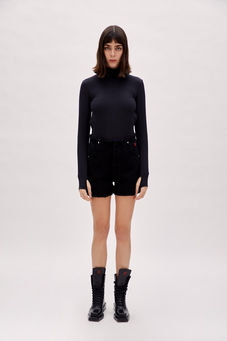 Cotton High Waist Denim Shorts, Alternate, color, BLACK