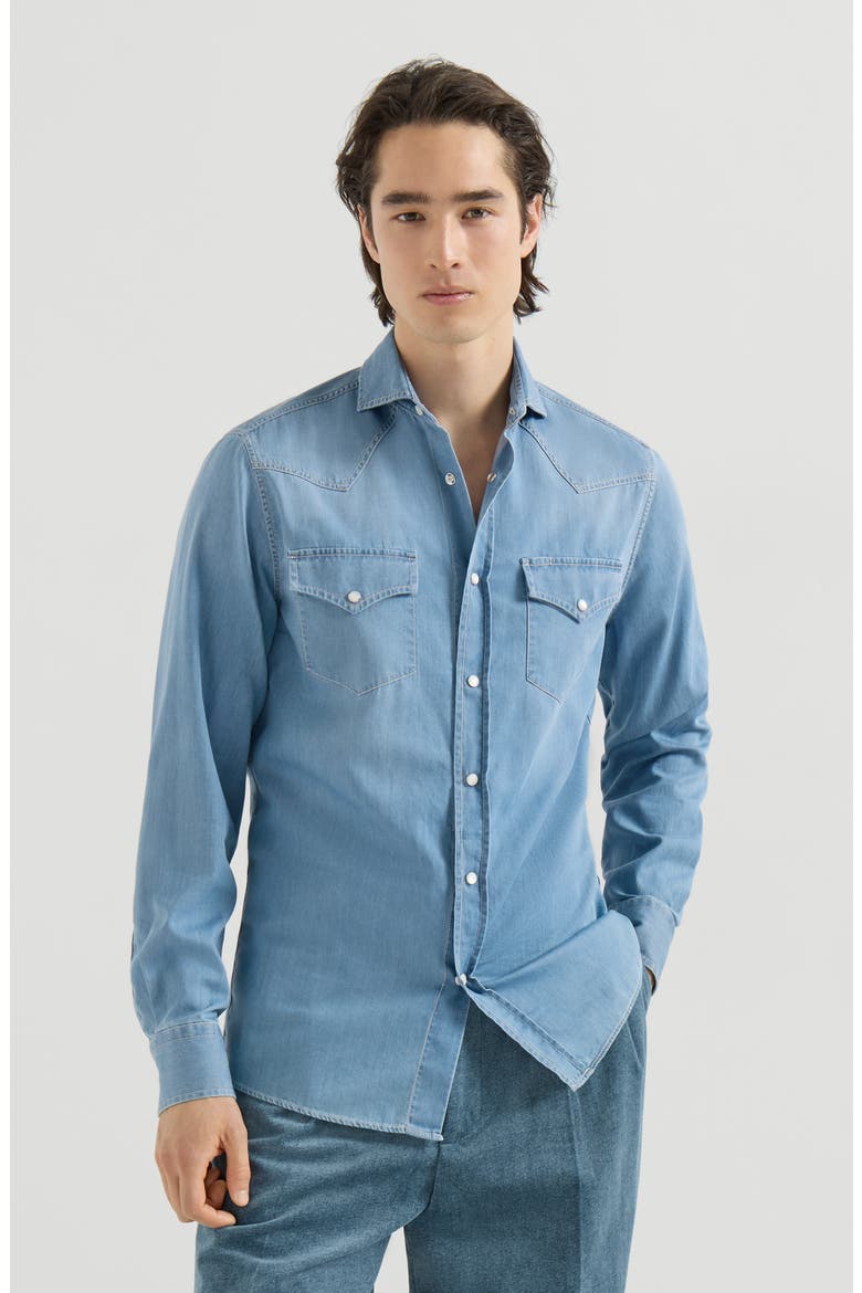 Lightweight denim western shirt, Main, color, Light Blue Denim