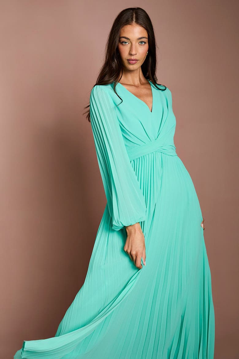 Pleated Wrap Dress, Alternate, color, Aqua