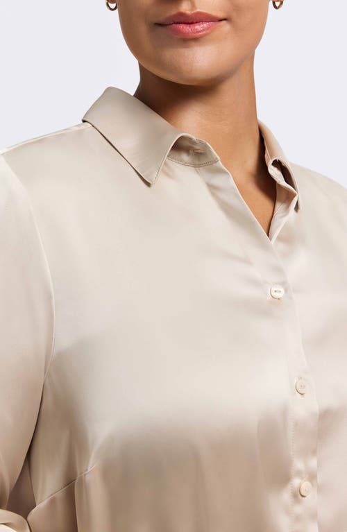 Foxcroft Bianca Satin Button-up Shirt In Neutral