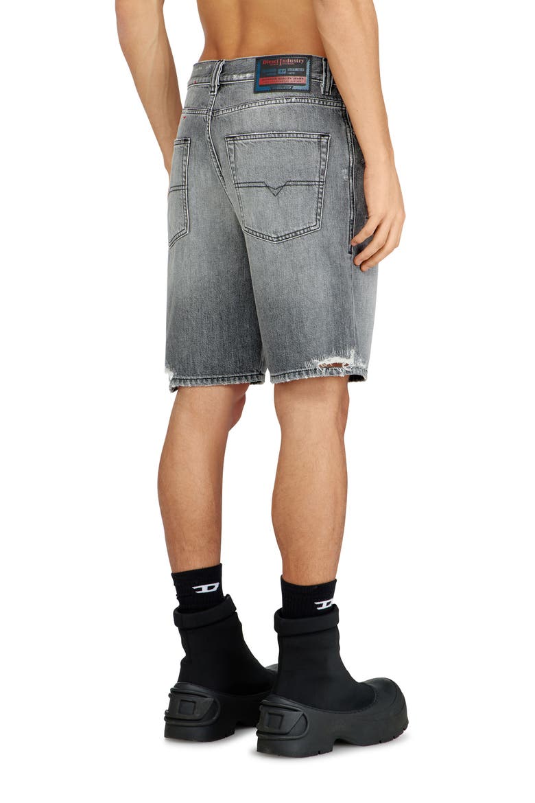 Regular-Short Distressed Denim Shorts, Alternate, color, 008 - BLACK/ DENIM