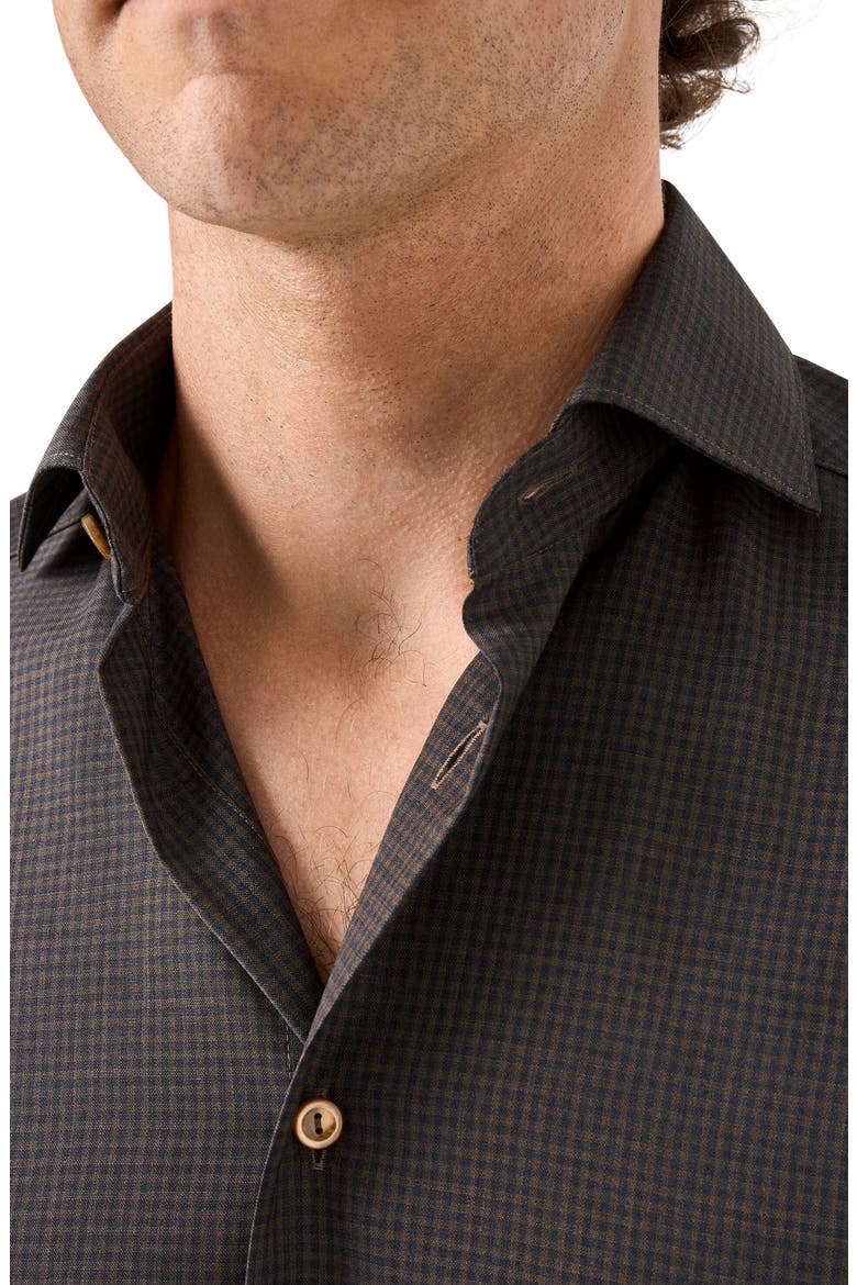 Slim Fit Gingham Check Wool Dress Shirt, Alternate, color, MEDIUM BROWN
