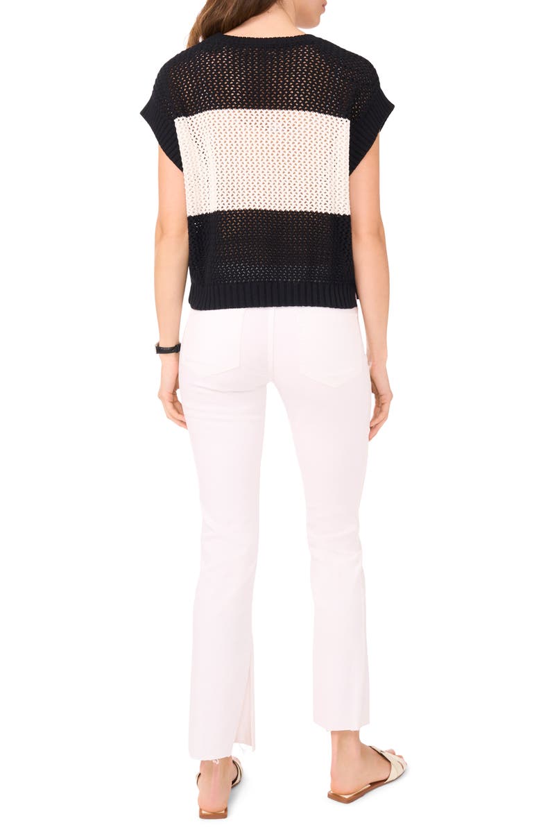Halogen<sup>®</sup> Open Stitch Colorblock Short Sleeve Sweater, Alternate, color, Rich Black