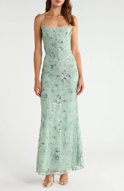 Chantelle Jade Appliqué Organza Gown