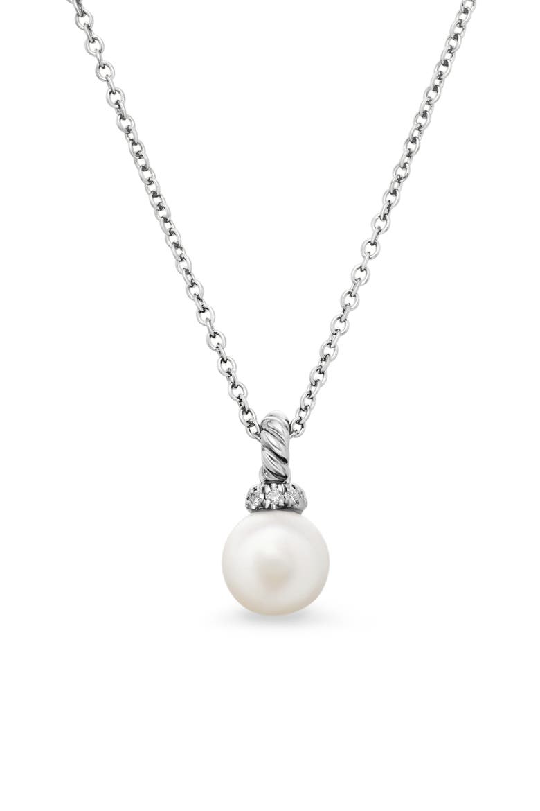 Solari Pendant Necklace with Pearl & Diamonds in 18K Gold, Main, color, WHITE GOLD/ DIAMOND/ PEARL