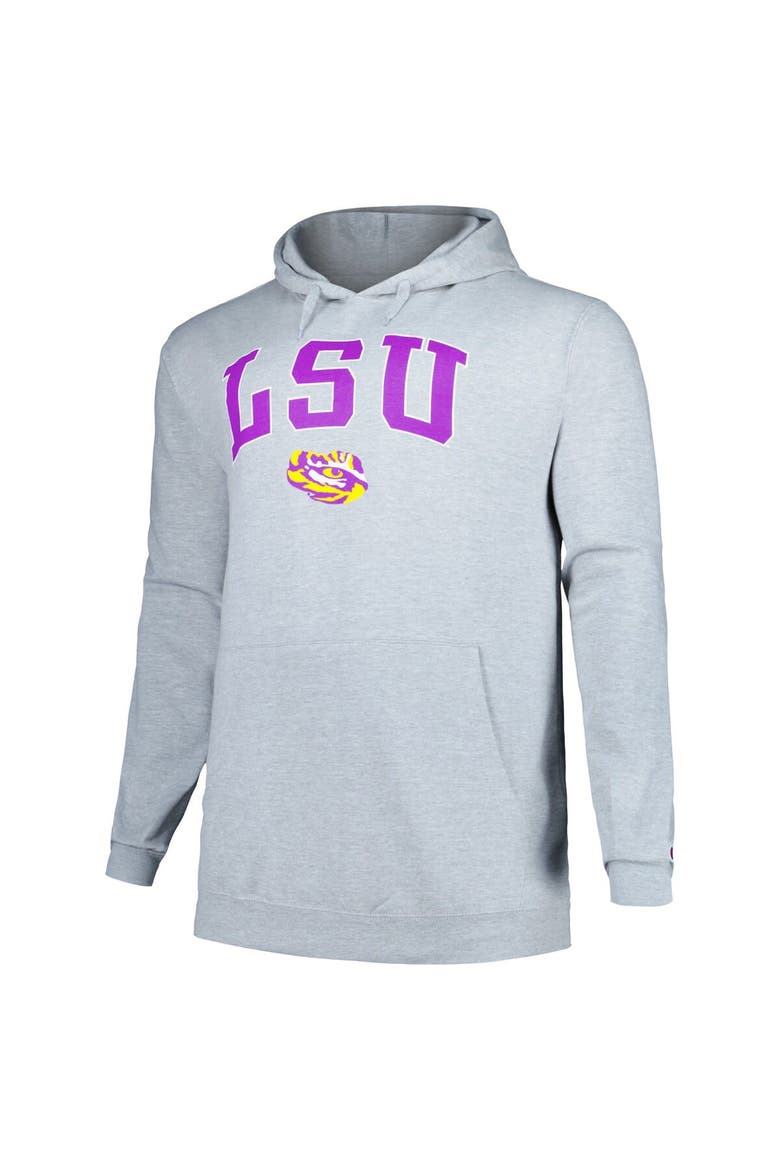 Men's Champion Gray LSU Tigers Big & Tall Arch Over Logo Powerblend Pullover Hoodie, Alternate, color, Gray
