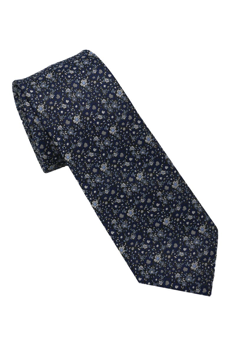 Micro Floral Slim Tie, Main, color, DARK GREEN/ BLUE