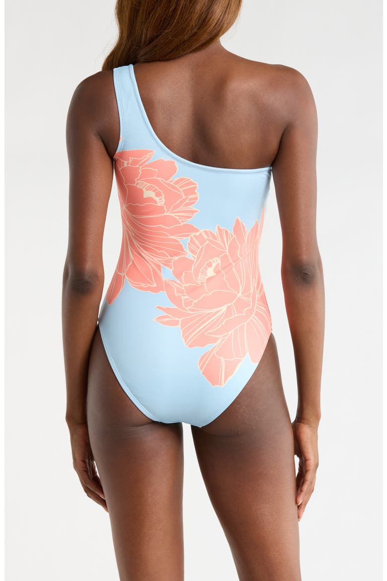 Placement Print One-Shoulder One-Piece Swimsuit, Alternate, color, SKY BLUE PEONIES