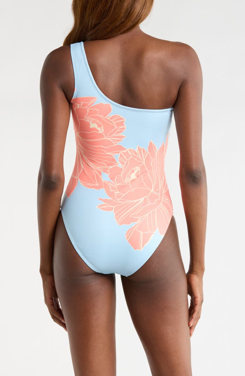 Hutch Placement Print One-Shoulder One-Piece Swimsuit, Alternate, color, Sky Blue Peonies