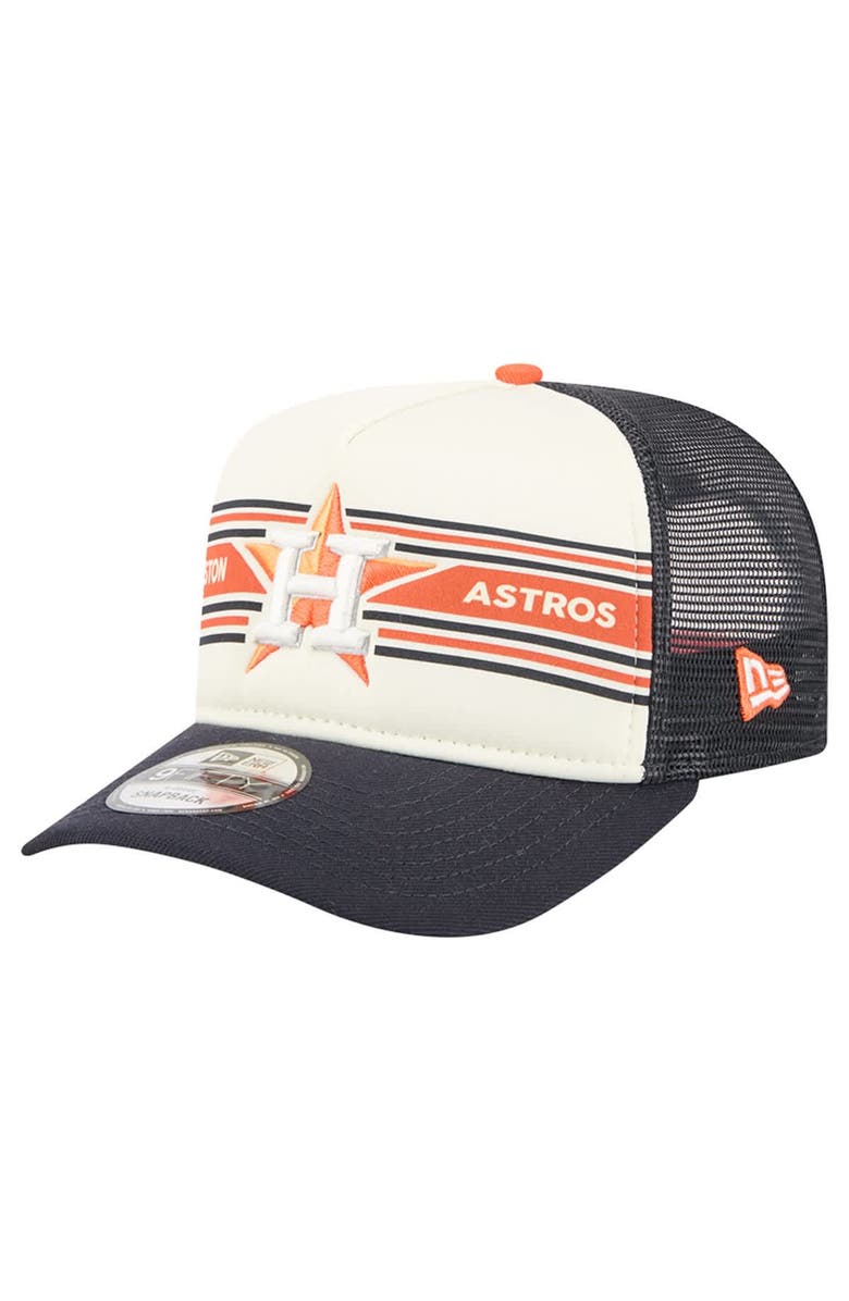 New Era Men's New Era Cream/Navy Houston Astros Banner A-Frame 9FIFTY Trucker Snapback Hat, Main, color, Cream