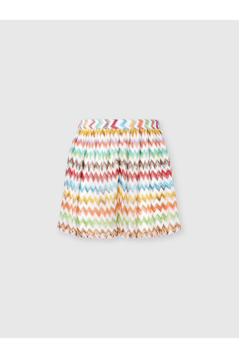 Shorts In Viscose Lamé With Micro Zig Zag Motif, Main, color, White & Multicoloured
