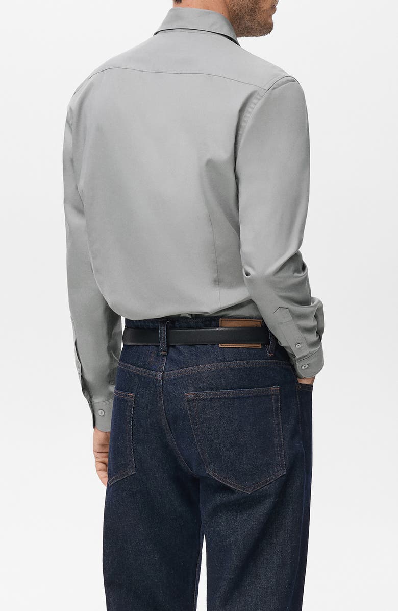 MANGO Slim Fit Cotton & Lyocell Button-Up Shirt, Alternate, color, Grey
