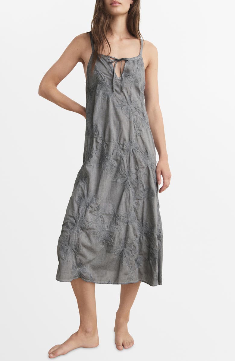 MANGO Overdyed Embroidered Cotton Nightgown, Main, color, Medium Grey