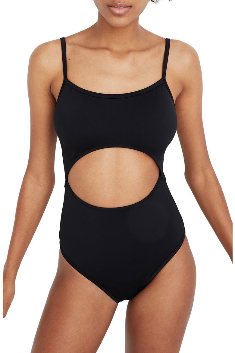 Second Wave Cutout One-Piece Swimsuit, Main, color, TRUE BLACK