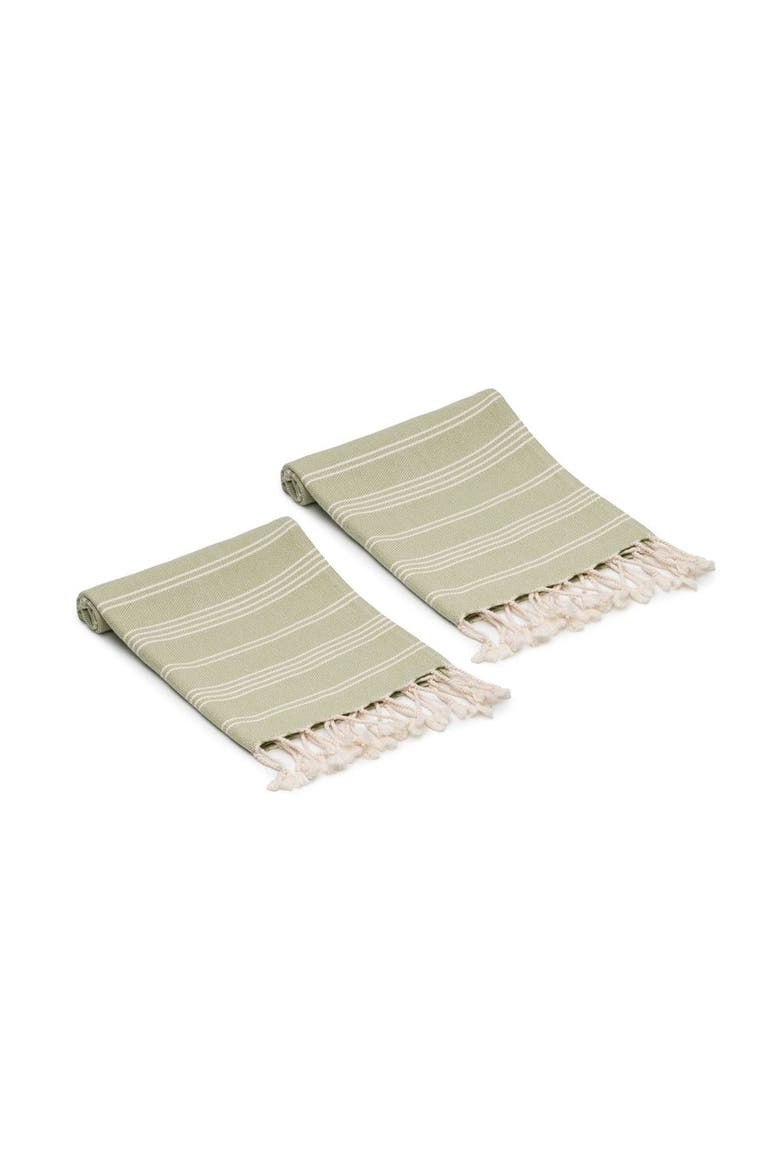 Essential Stripe Turkish Cotton Hand Towels - Set of 2, Main, color, Sage Green