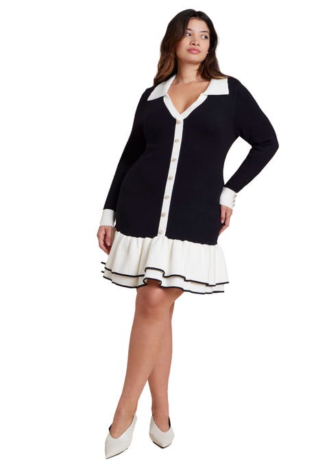 Contrast Tipping Flounce Mini Dress (Plus)