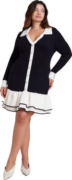 ELOQUII Contrast Tipping Flounce Mini Dress