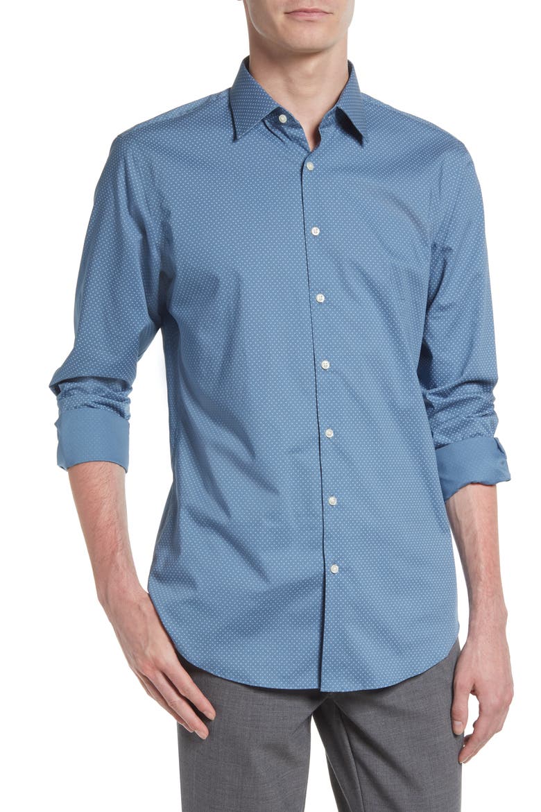 Extra Trim Fit Neat Non-Iron Cotton Dress Shirt, Main, color, BLUE CAPTAIN LUXE TRIDOTS