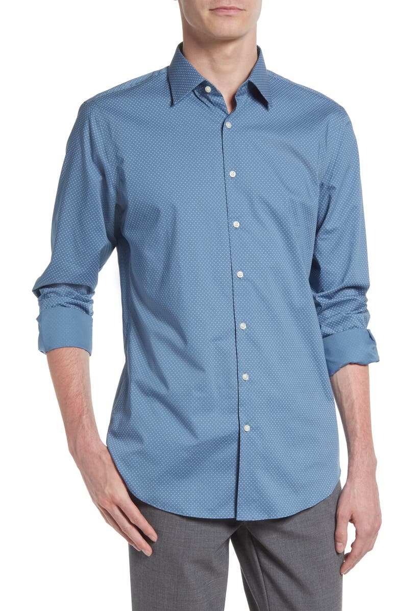 Nordstrom Extra Trim Fit Neat Non-Iron Cotton Dress Shirt, Main, color, 