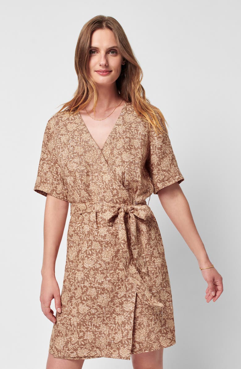 Faherty Ashley Tie Waist Linen Dress, Alternate, color, 