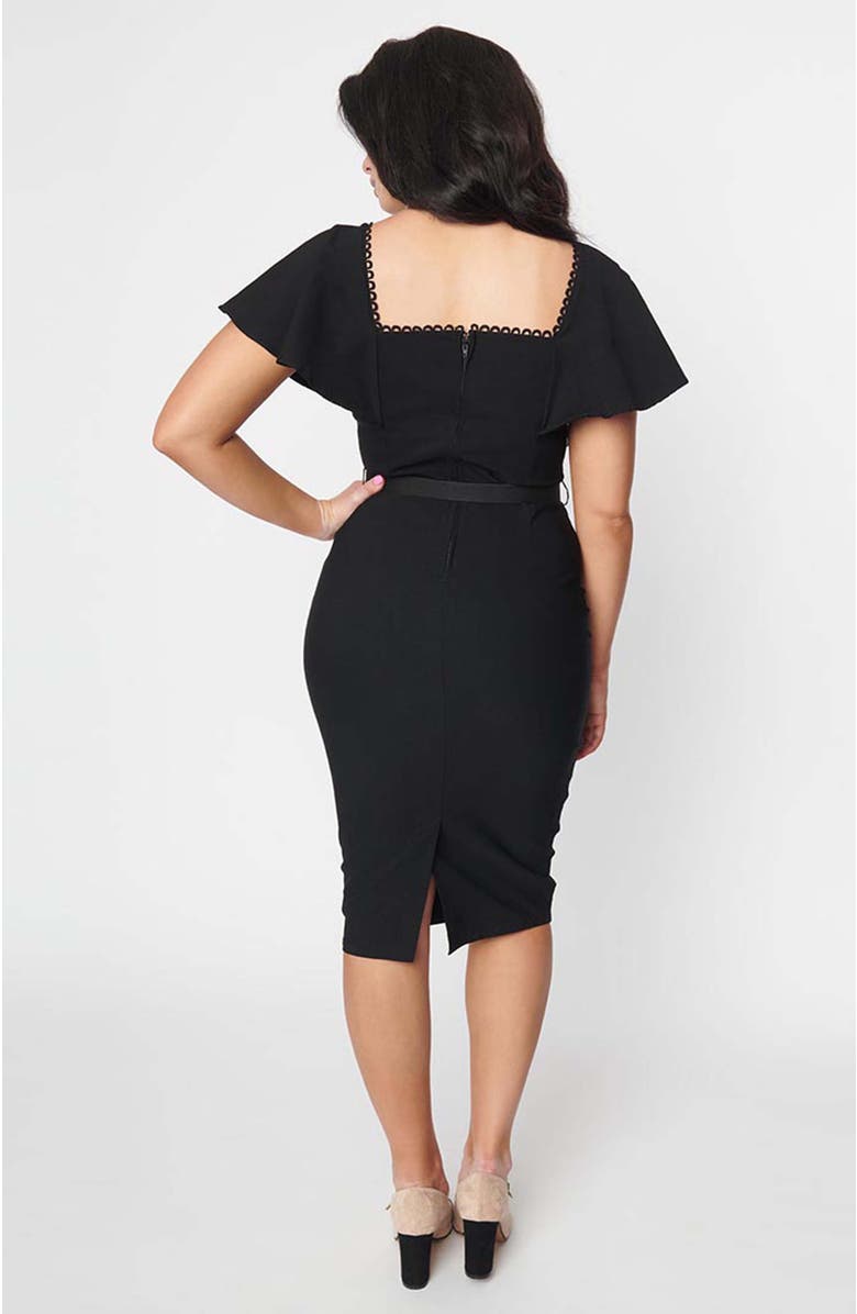 Unique Vintage Short Flutter Sleeve Sweetheart Neck Wiggle Dress, Alternate, color, 