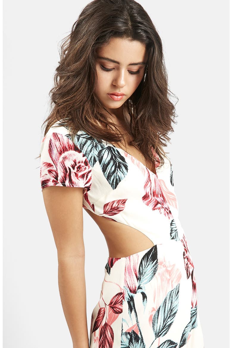 KENDALL + KYLIE at Topshop Floral Print Jumpsuit, Alternate, color, WHITE MULTI
