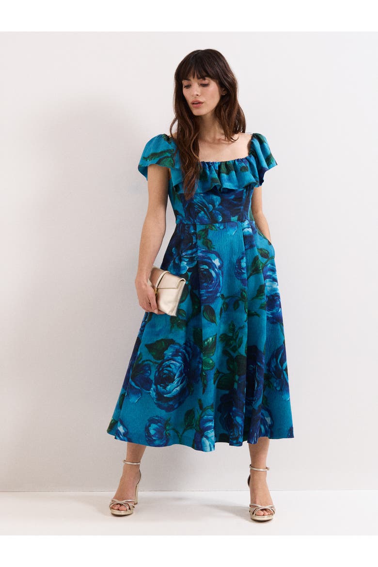 Brianne Floral Midi Dress, Main, color, Blue