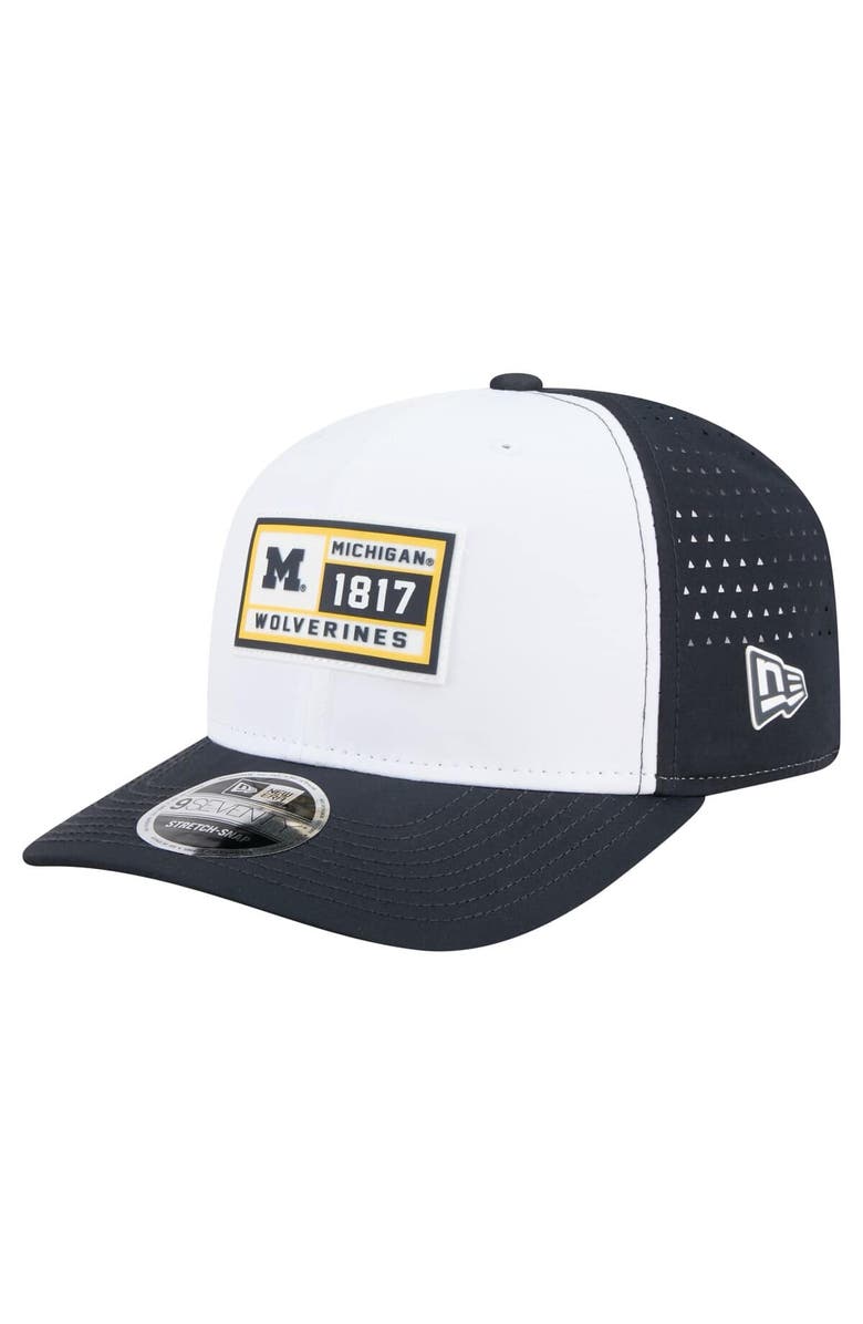 New Era Men's New Era White/Navy Michigan Wolverines Perforated Patched 9SEVENTY Adjustable Hat, Main, color, White