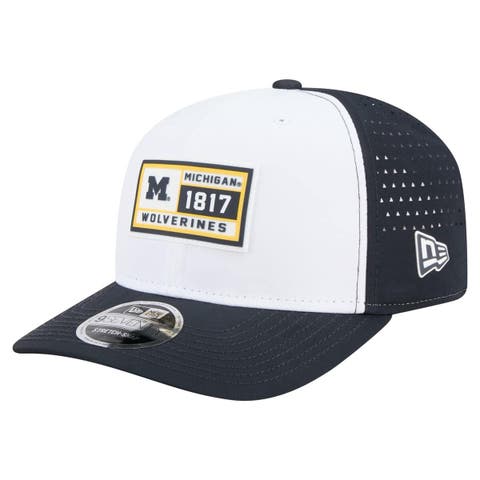 Men's New Era White/Navy Michigan Wolverines Perforated Patched 9SEVENTY Adjustable Hat