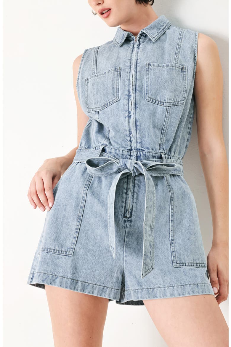 Zip Denim Romper, Alternate, color, LIGHT DENIM
