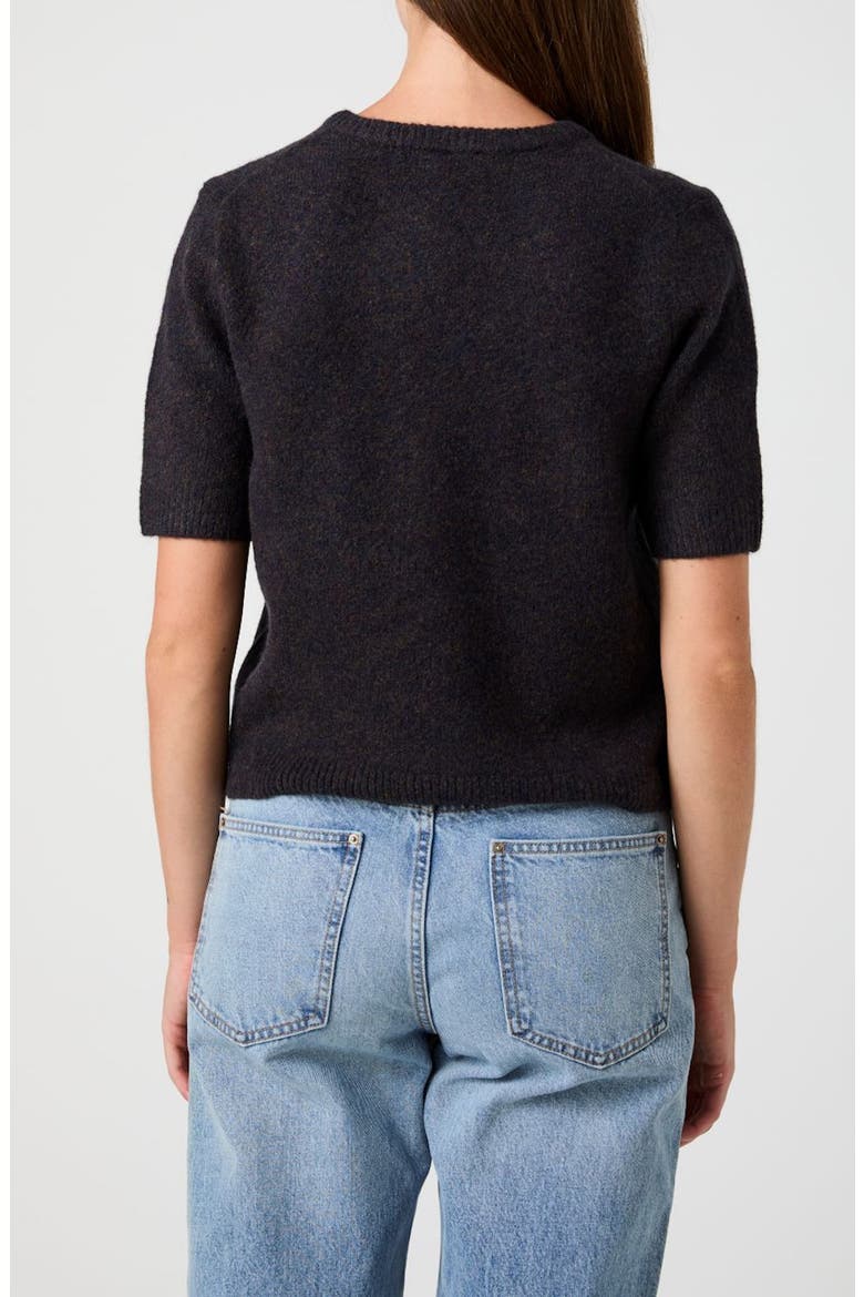 Short Sleeved V Neck Sweater, Alternate, color, BLACK