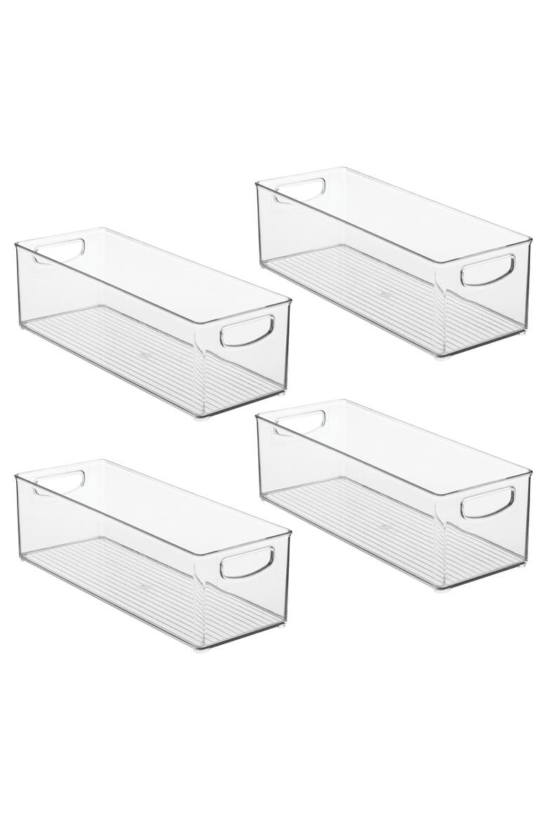 Plastic Stackable Pantry Bin with Handles, Set of 4, Clear, Made in USA, Main, color, Clear