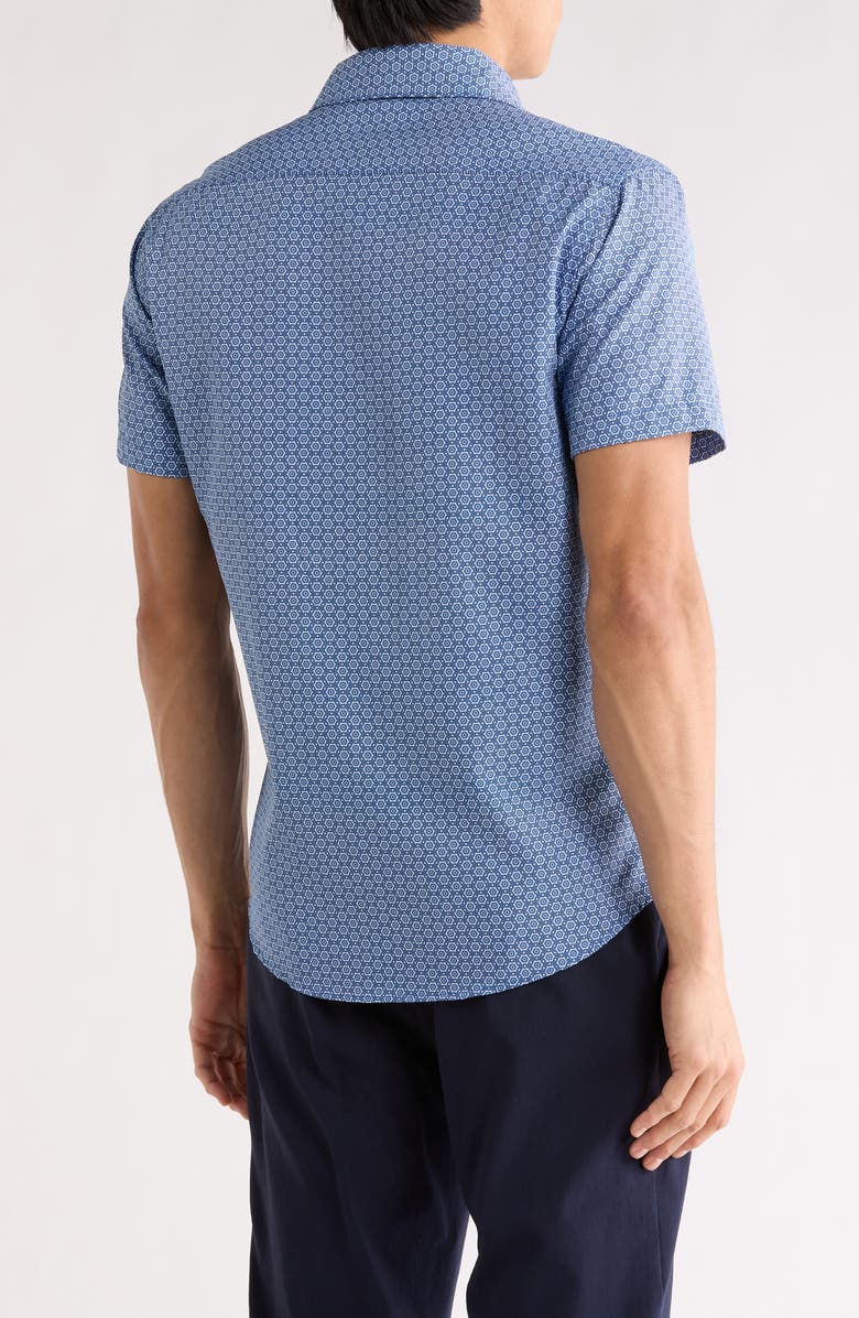 DENIM AND FLOWER Micro Dot Tech Short Sleeve Button-Up Shirt, Alternate, color, Blue/ White