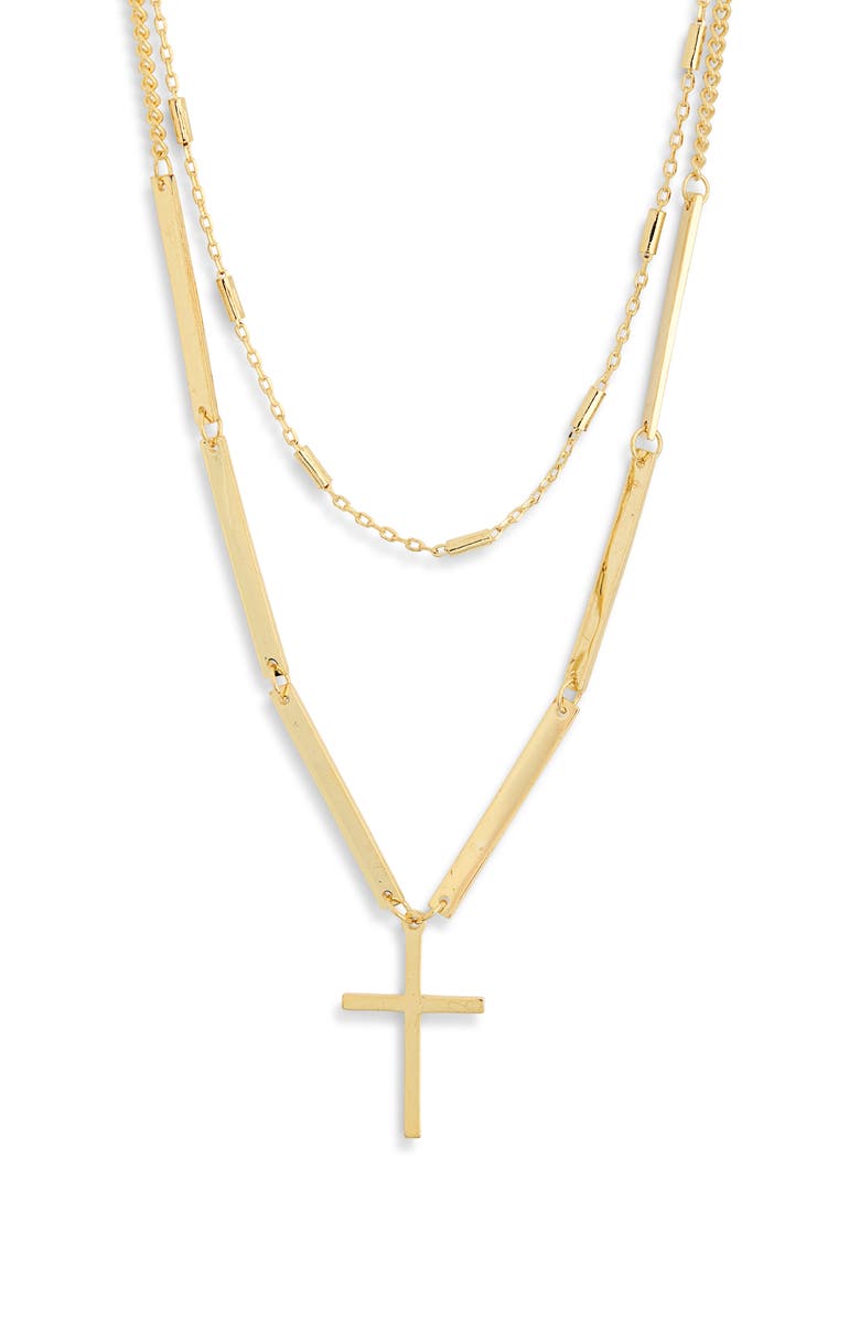 Leith Cross Pendant Layered Necklace, Alternate, color, Gold