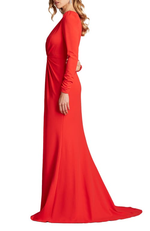 Tadashi Shoji Long Sleeve Mermaid Gown In Red