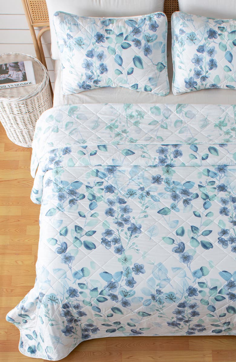 Woven & Weft Watercolor Leaves Quilt & Sham Set, Alternate, color, Blue / Green