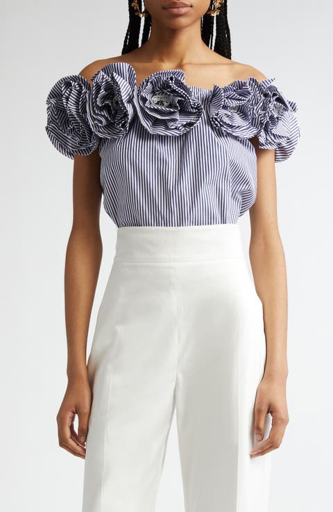 Embroidered Flower Off the Shoulder Top