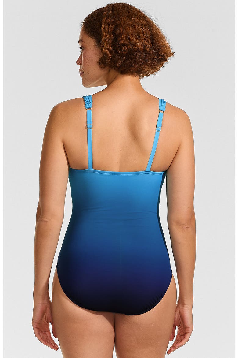 SlenderSuit Grecian Low Leg One Piece Swimsuit, Alternate, color, Teal Ombre