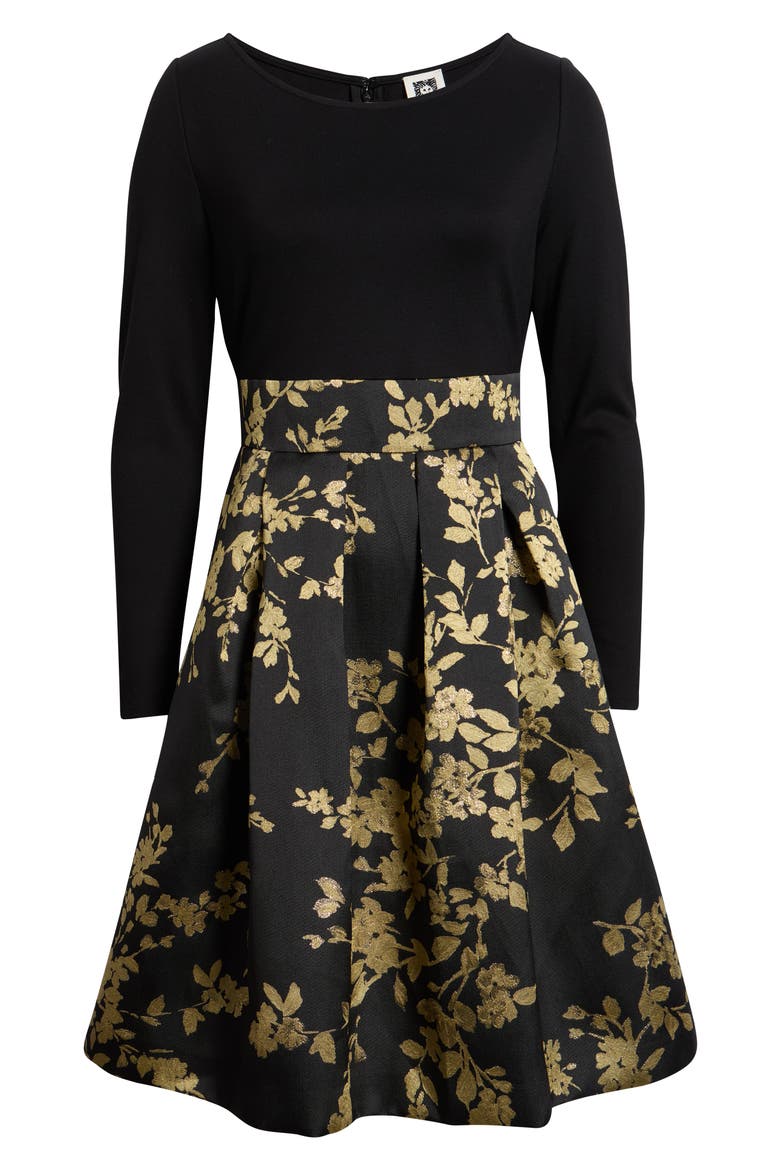 Pleated Jacquard Skirt Dress, Main, color, ANNE BLACK / GOLD