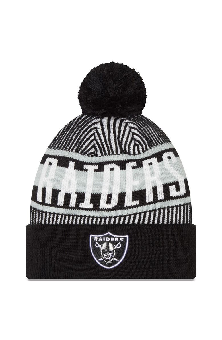 New Era Men's New Era Black Las Vegas Raiders Striped Cuffed Knit Hat with Pom, Main, color, Black