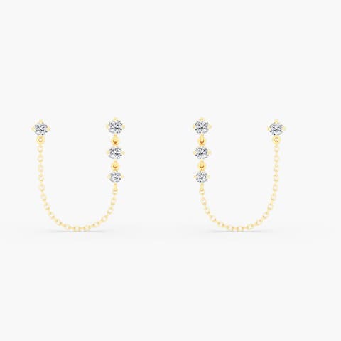 Starlight Double Piercing Lab Diamond Studs in 14K Gold