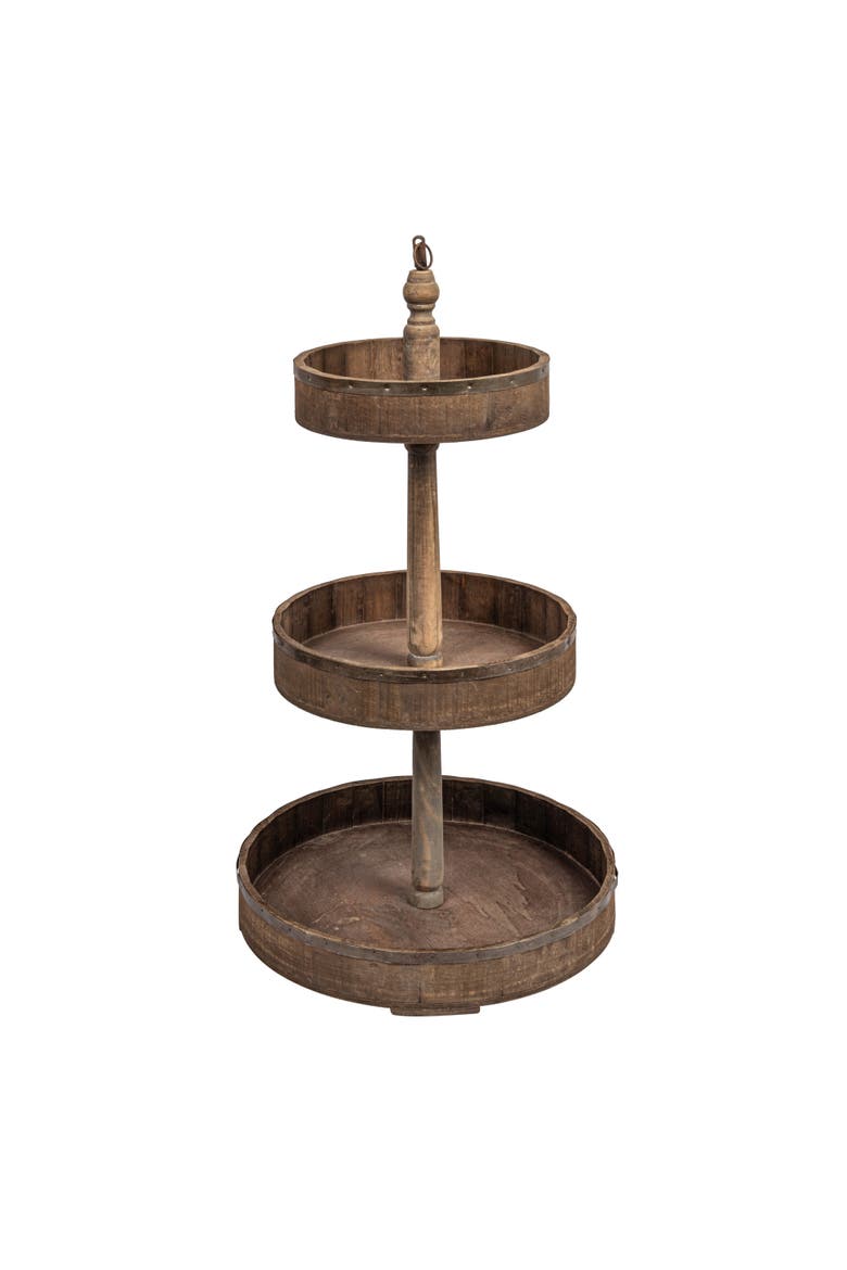 Decorative Wood & Tin 3-Tier Tray, Main, color, Brown