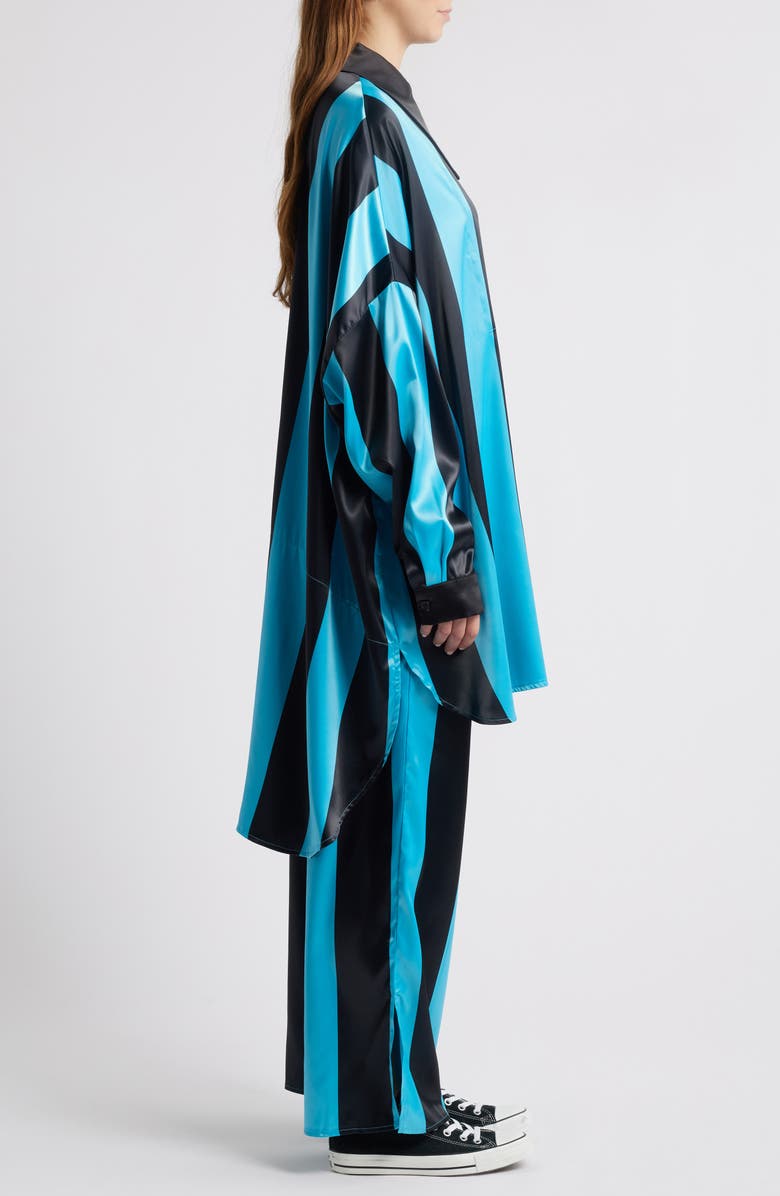 Dressed in Lala Posh Stripe Oversize Satin Button-Up Shirt & Pants Set, Alternate, color, Blue/ Black