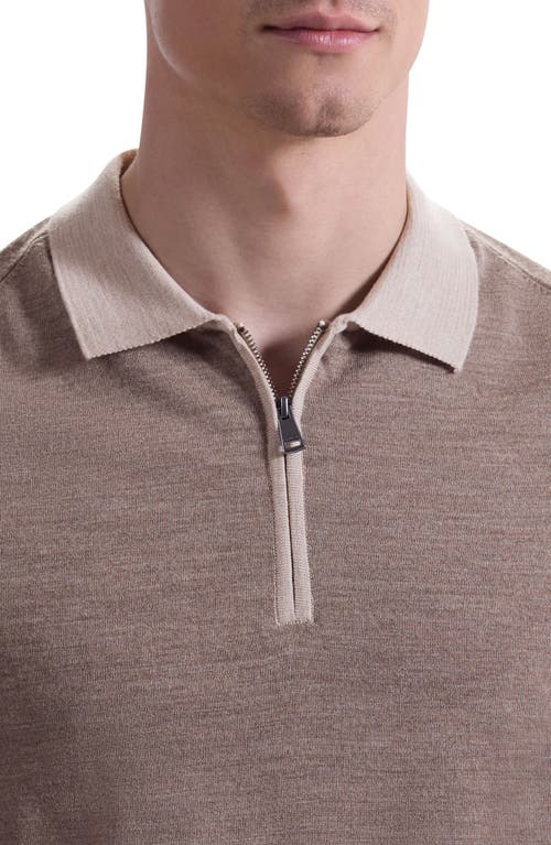 Bugatchi Long Sleeve Merino Wool Quarter Zip Polo Sweater In Brown