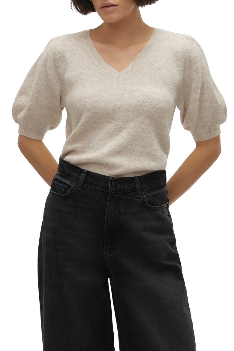 Elly Puff Sleeve Sweater, Main, color, BIRCH DETAIL W MELAN
