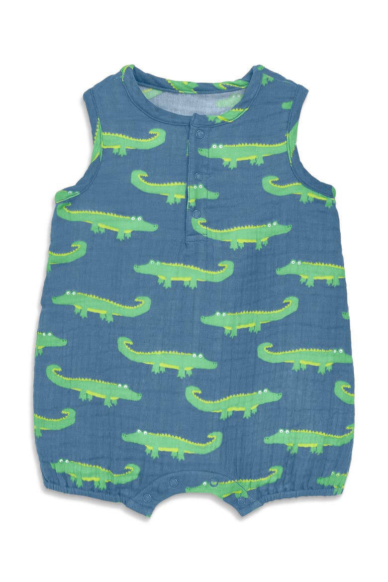 Baby Cotton Gauze Bubble Shortie In Seasonal Prints, Main, color, Moonlight Alligators