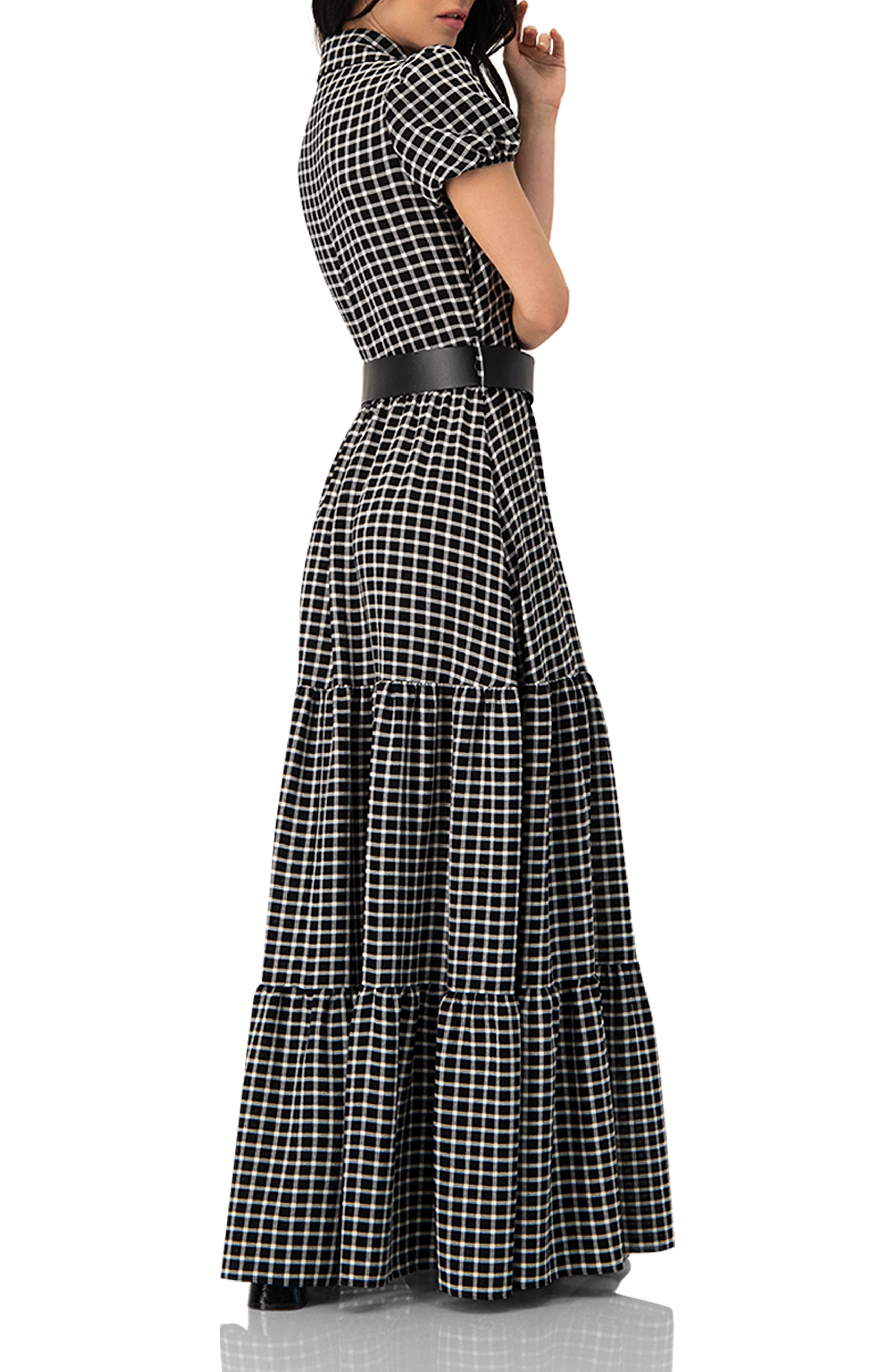 Check Maxi Dress with Puff Sleeves - image 2